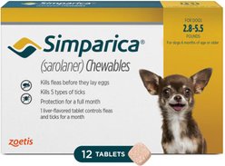 Simparica Chewable Tablet for Dogs, 2.8-5.5 lbs, (Yellow Box), 12 Chewable Tablets (12-mos. supply)