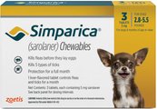 Simparica Chewable Tablet for Dogs, 2.8-5.5 lbs, (Yellow Box), 3 Chewable Tablets (3-mos. supply)