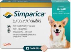 Simparica Chewable Tablet for Dogs, 22.1-44 lbs, (Mint Box), 12 Chewable Tablets (12-mos. supply)