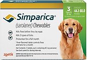 Simparica Chewable Tablet for Dogs, 44.1-88 lbs, (Green Box), 3 Chewable Tablets (3-mos. supply)
