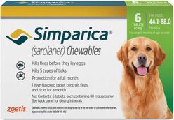 Simparica Chewable Tablet for Dogs, 44.1-88 lbs, (Green Box), 6 Chewable Tablets (6-mos. supply)
