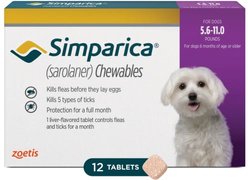 Simparica Chewable Tablet for Dogs, 5.6-11 lbs, (Purple Box), 12 Chewable Tablets (12-mos. supply)