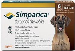 Simparica Chewable Tablet for Dogs, 88.1-132 lbs, (Brown Box), 6 Chewable Tablets (6-mos. supply)