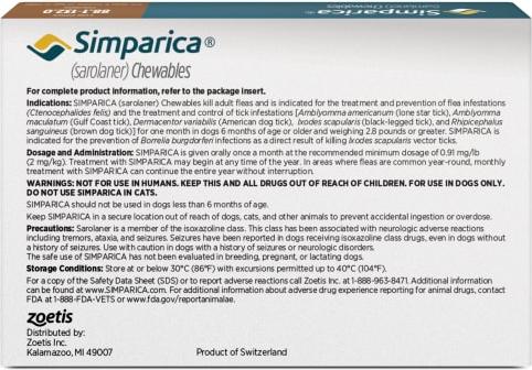 Show full view: Simparica Chewable Tablet for Dogs, 88.1-132 lbs, (Brown Box), 6 Chewable Tablets (6-mos. supply) slide 2 of 10
