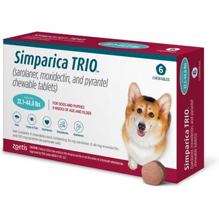 Simparica Trio Chewable Tablet for Dogs, 22.1-44.0 lbs, (Teal Box), 6 Chewable Tablets (6-mos. supply) slide 1 of 9
