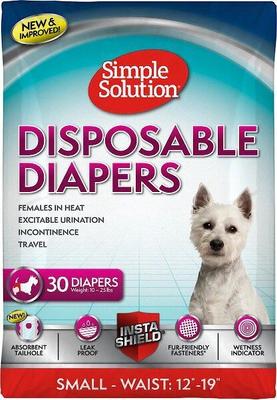 Show full view: Simple Solution Disposable Female Diapers, Small, 30 count + Fruitables Skinny Minis Pumpkin & Berry Flavor Dog Treats, 5-oz bag slide 2 of 9