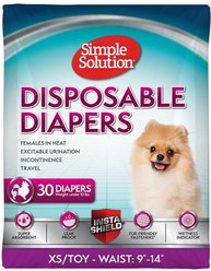 Simple Solution Disposable Female Diapers, X-Small, 30 count + Fruitables Skinny Minis Pumpkin & Berry Flavor Dog Treats, 5-oz bag slide 2 of 9