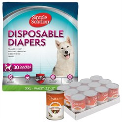 Simple Solution Disposable Female Diapers, XX-Large, 30 count + Fruitables Pumpkin SuperBlend Digestive Dog & Cat Supplement, 15-oz, case of 12