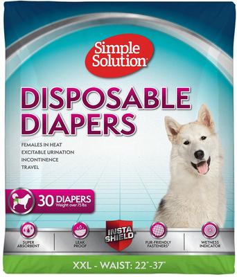 Show full view: Simple Solution Disposable Female Diapers, XX-Large, 30 count + Fruitables Pumpkin SuperBlend Digestive Dog & Cat Supplement, 15-oz, case of 12 slide 2 of 9