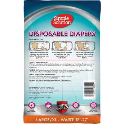Show full view: Simple Solution Disposable Female Dog Diapers, Large/X-Large: 18 to 27-in waist, 12 count slide 2 of 10
