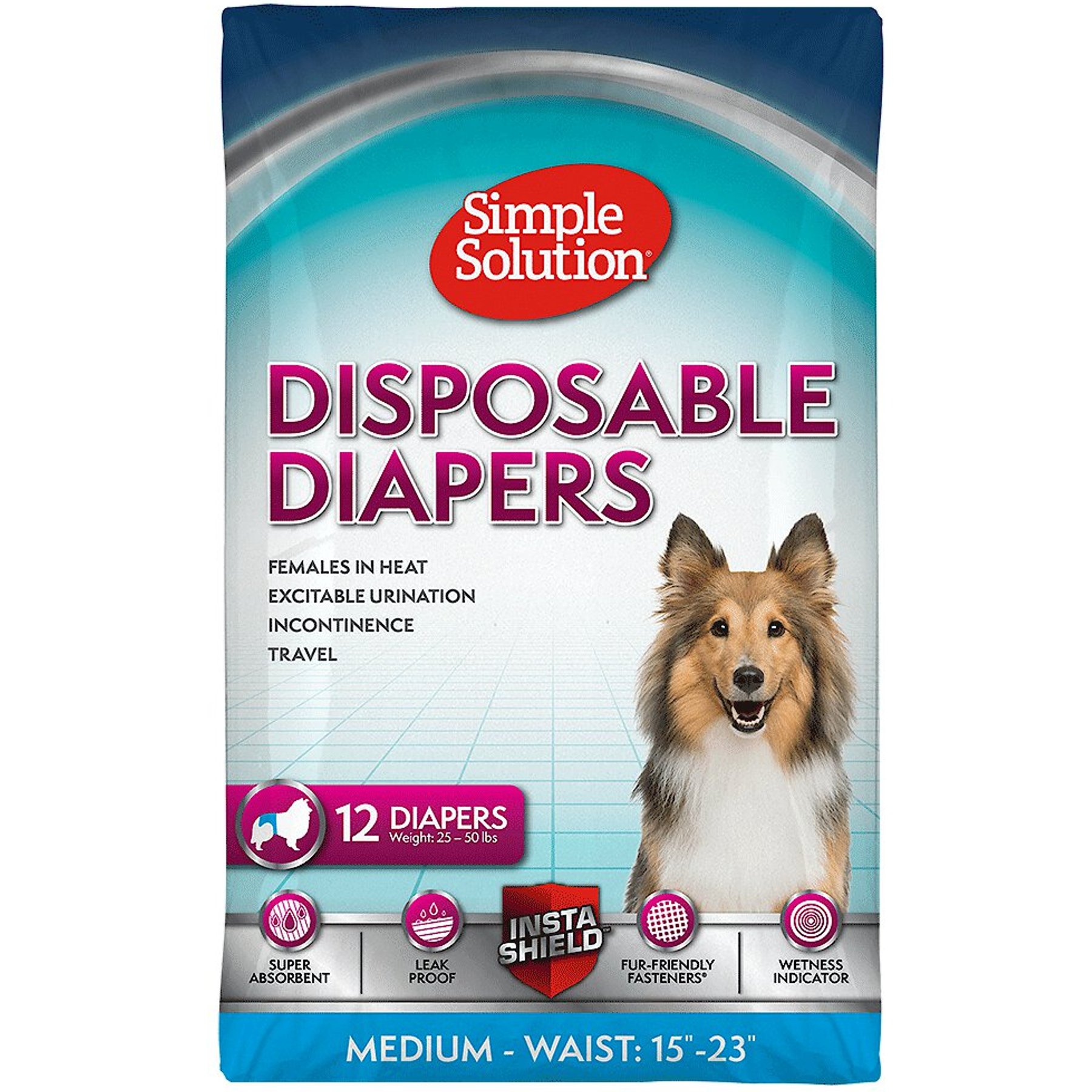 Simple Solution Disposable Female Dog Diapers, Medium: 15 to 23-in waist, 12 count