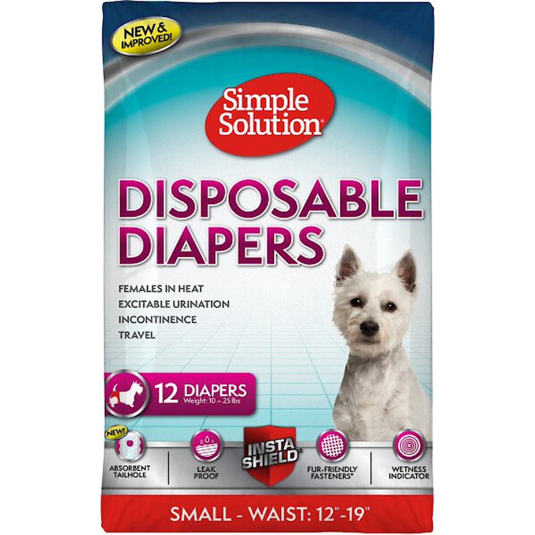 Simple Solution Disposable Female Dog Diapers, Small: 12 to 19-in waist, 12 count