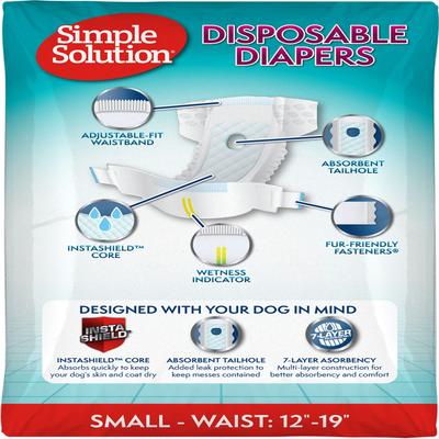 Show full view: Simple Solution Disposable Female Dog Diapers, Small: 12 to 19-in waist, 30 count slide 2 of 9