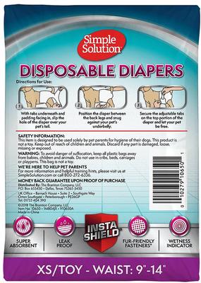 Show full view: Simple Solution Disposable Female Dog Diapers, X-Small: 9 to 14-in waist, 12 count slide 3 of 11