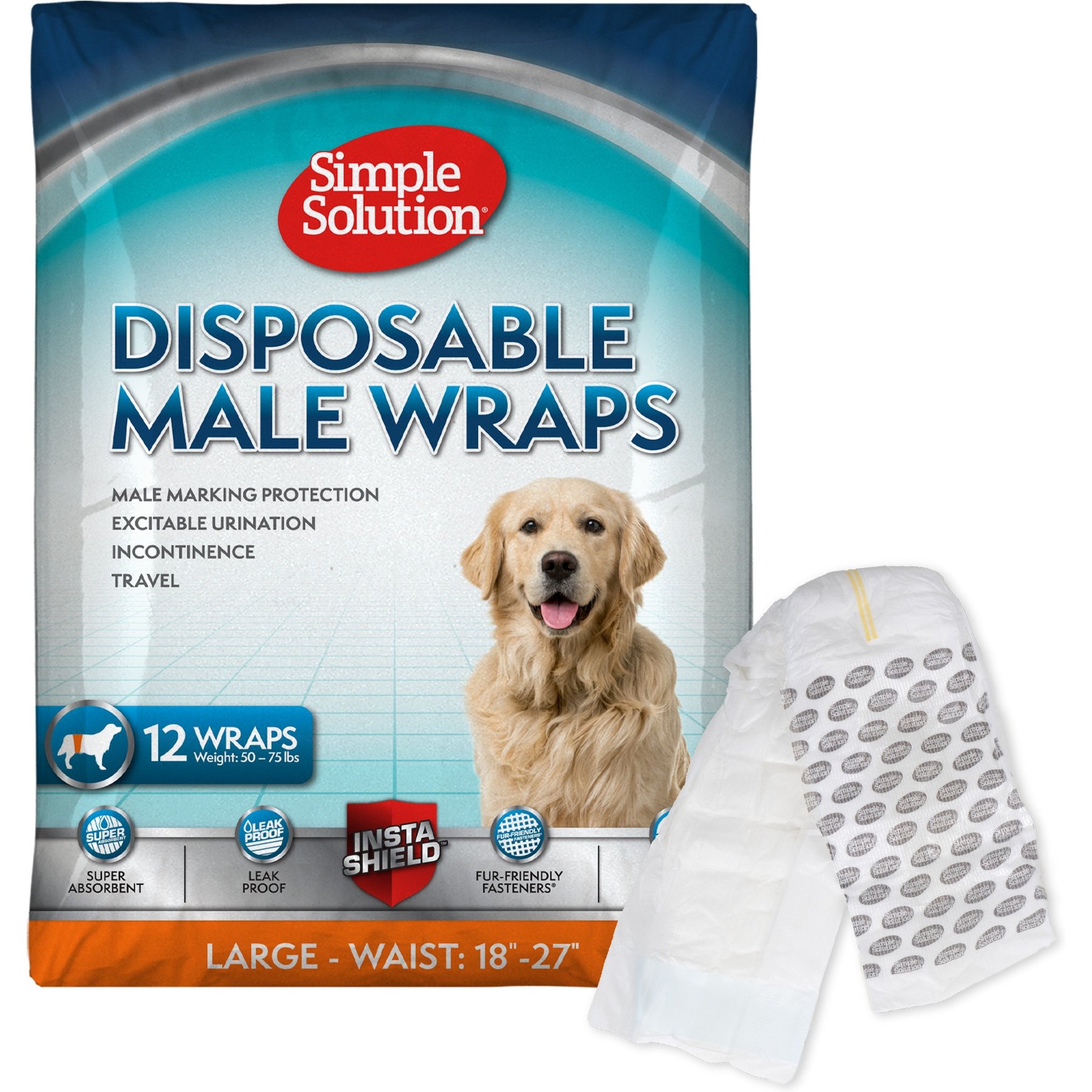 Simple Solution Disposable Male Dog Wrap, Large: 18 to 27-in waist, 12 count