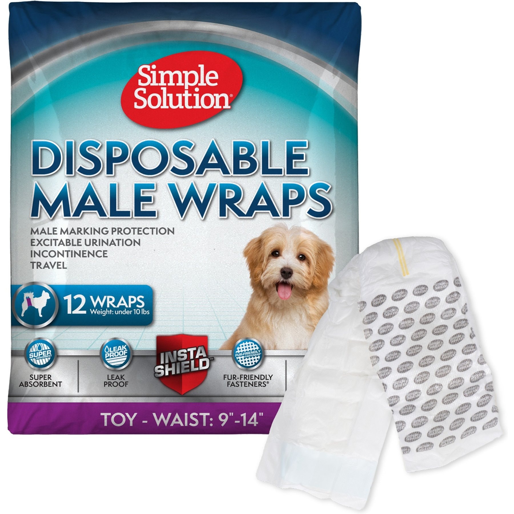 Simple Solution Disposable Male Dog Wrap, Toy: 9 to 14-in waist, 12 count