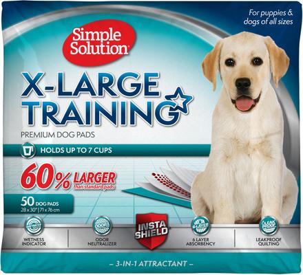 Show full view: Simple Solution Extra Large Training Pads, 28" x 30", 50 count + Fruitables Skinny Minis Pumpkin & Berry Flavor Dog Treats slide 2 of 9