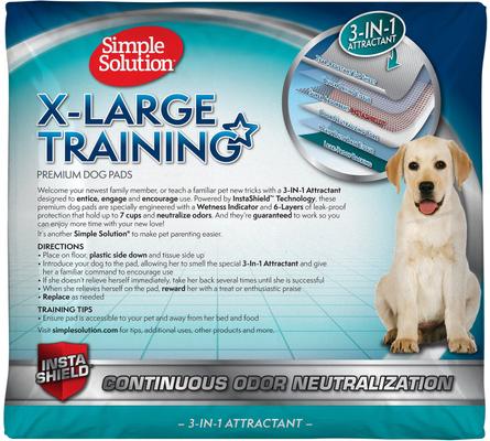 Show full view: Simple Solution Extra Large Training Pads, 28" x 30", 50 count + Fruitables Skinny Minis Pumpkin & Berry Flavor Dog Treats slide 3 of 9
