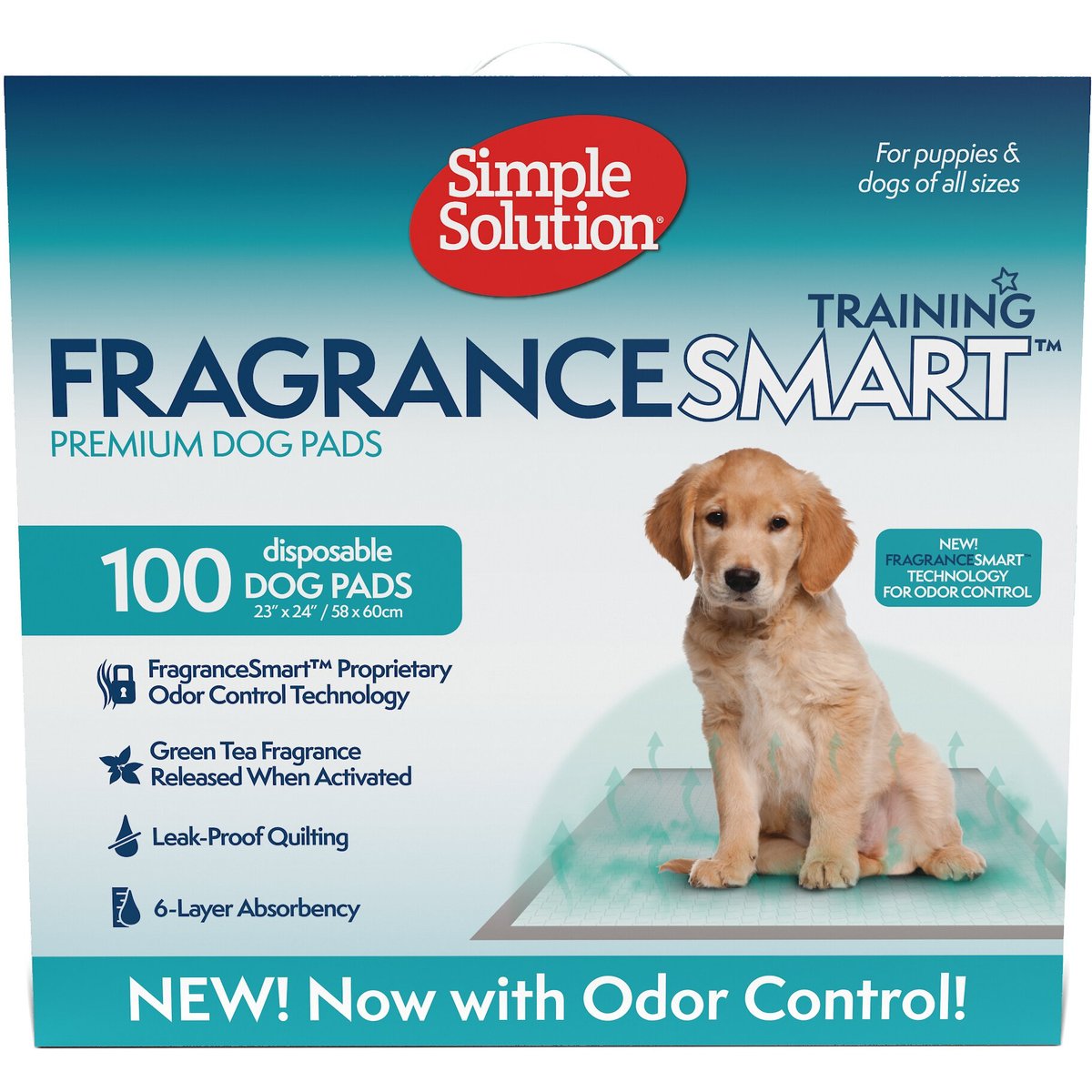 Simple Solution FragranceSmart Odor Control Green Tea Fragrance Odor Neutralizer with Wetness Indicator Puppy Training Pads, 100 count