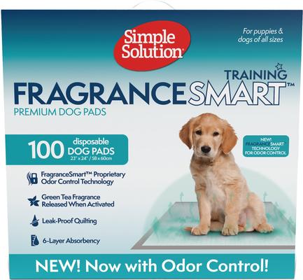 Show full view: Simple Solution FragranceSmart Odor Control Green Tea Fragrance Odor Neutralizer with Wetness Indicator Puppy Training Pads, 100 count slide 1 of 8