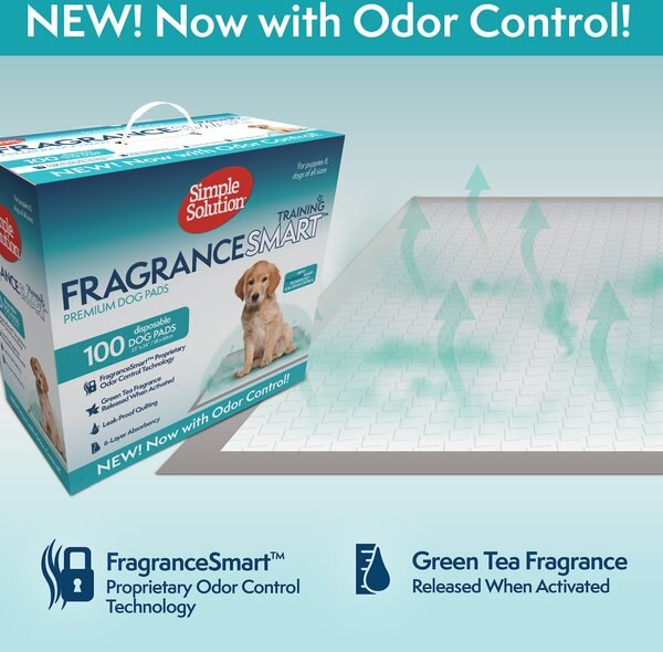 Simple Solution FragranceSmart Odor Control Green Tea Fragrance Odor Neutralizer with Wetness Indicator Puppy Training Pads, 100 count