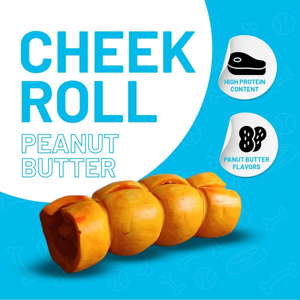 Sitka Farms 5-6" Beef Cheek Roll Peanut Butter Flavored Hard Chew Dog Treats, 4 Count