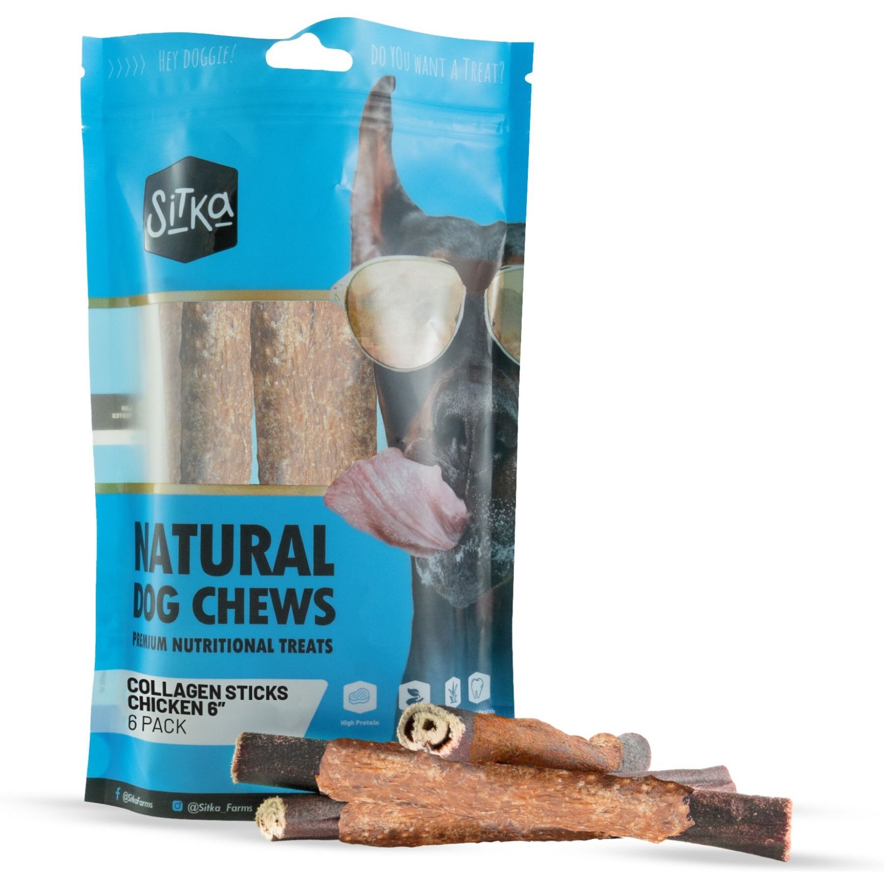 Sitka Farms 6-inch Collagen Chicken Flavor Dog Natural Chew Treats, 6 count