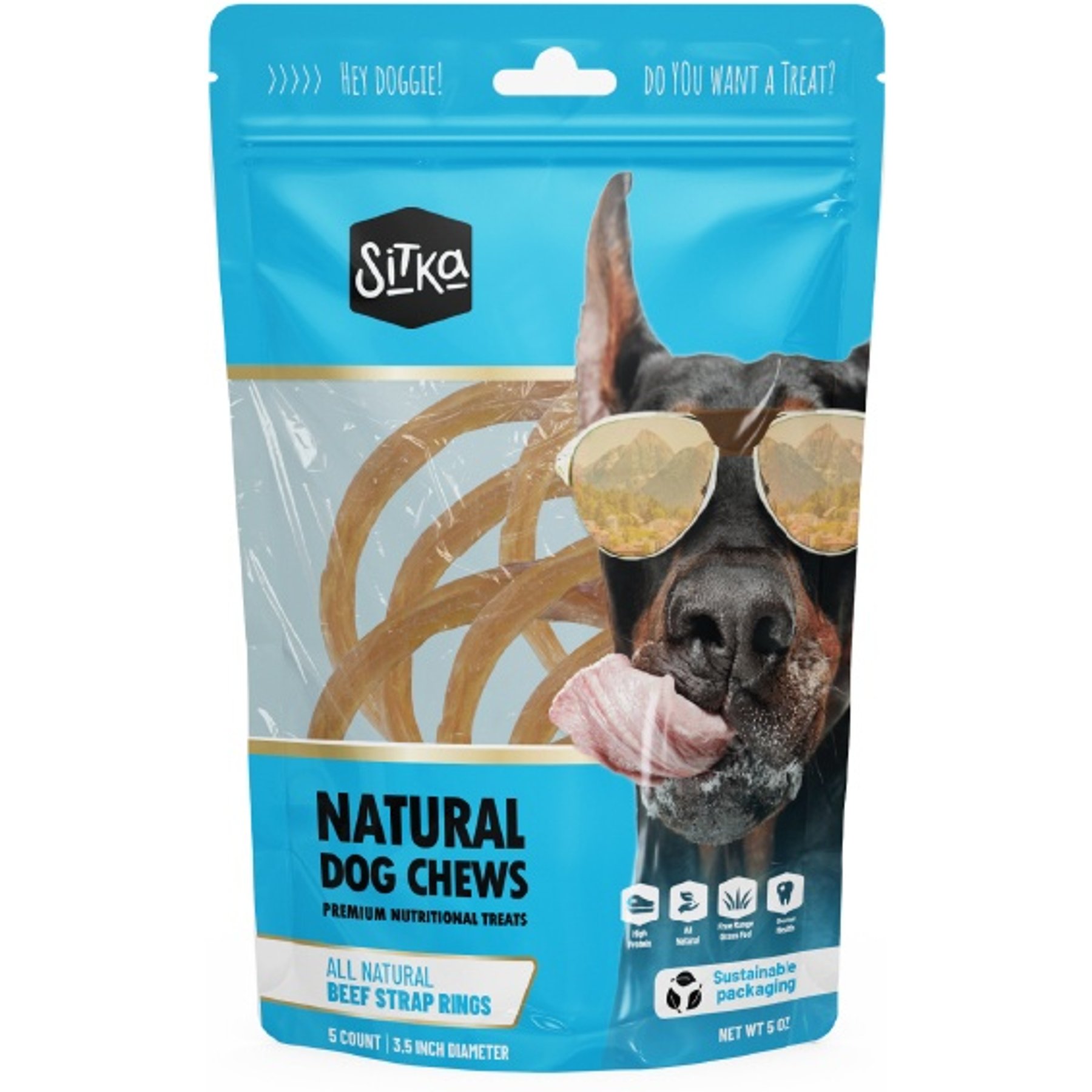 Sitka Farms All-Natural Beef Tendon Rings Hard Chew Dog Treats, 5 Count