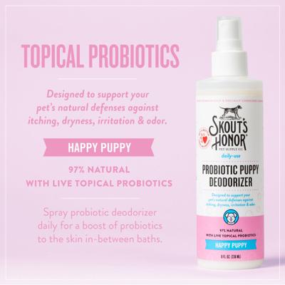Show full view: Skout's Honor Happy Puppy Probiotic Deodorizing Spray, 8-oz Bottle + Dog, Cat & Small Pet Grooming Wipes, 80 count slide 4 of 10