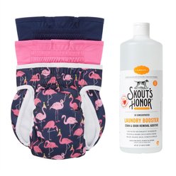 Skout's Honor Laundry Booster Stain & Odor Removal Additive + Frisco Washable Female Diaper, Flamingo, Medium, 3pk