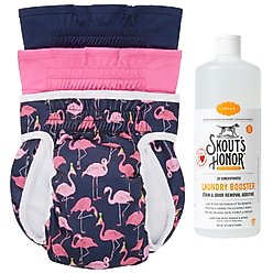 Skout's Honor Laundry Booster Stain & Odor Removal Additive + Frisco Washable Female Diaper, Flamingo, X-Large, 3pk