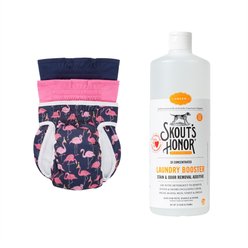 Skout's Honor Laundry Booster Stain & Odor Removal Additive + Frisco Washable Female Diaper, Flamingo, X-Small, 3pk