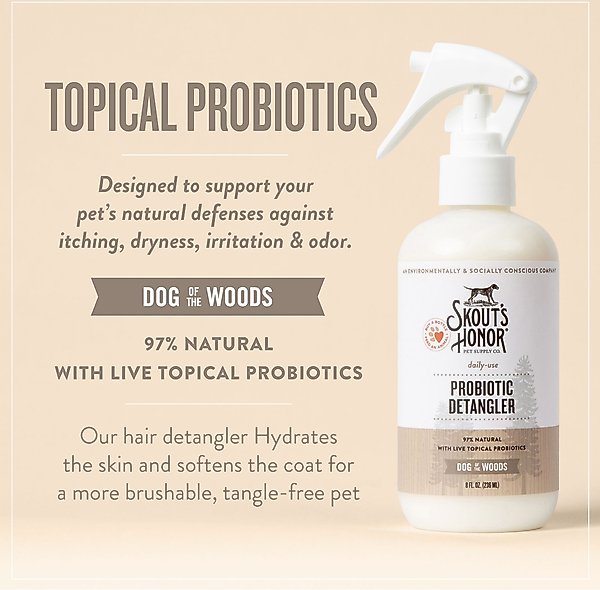 Show full view: Skout's Honor Probiotic Dog of the Woods Dog Detangler, 8-fl oz spray slide 4 of 8