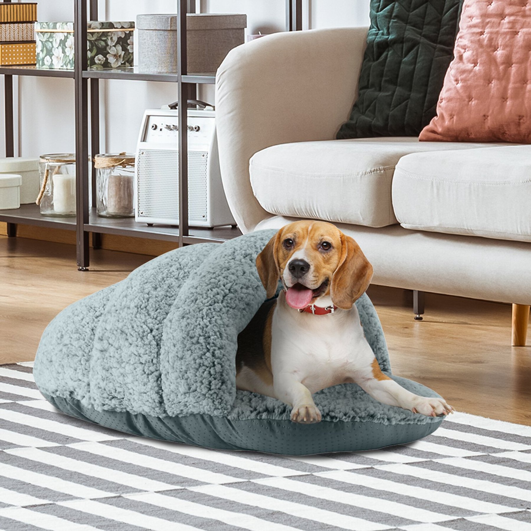 Sleepy Pet Slipper Covered Cat & Dog Bed, Mineral, Medium