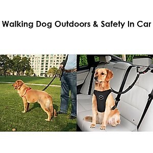 SlowTon Adjustable Dog Car Headrest Restraint with Seat Belt, 2 count