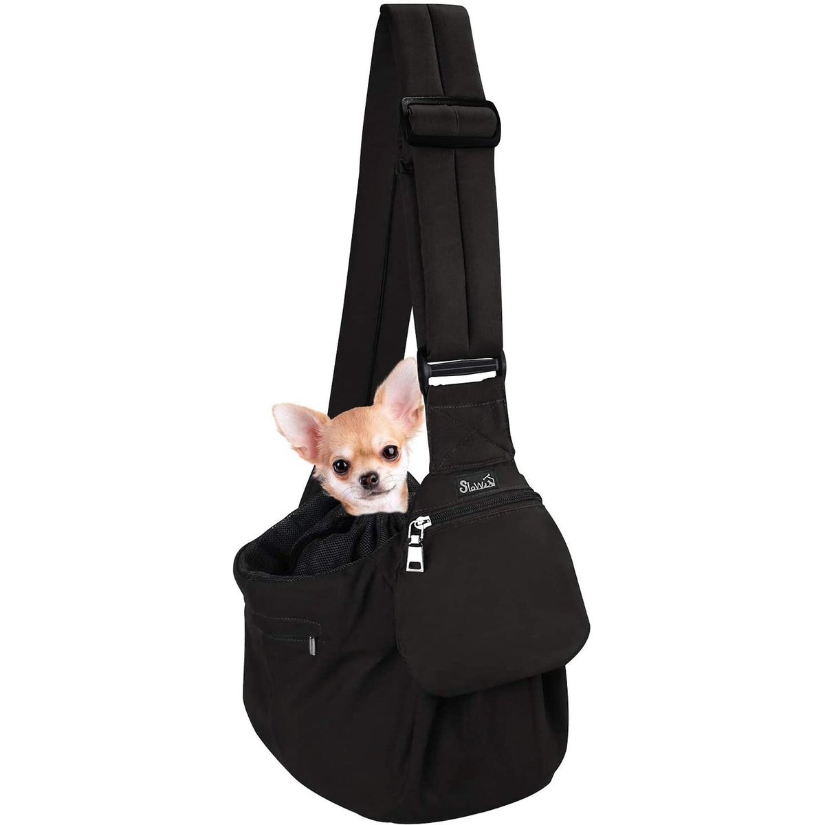 SlowTon Adjustable Hard Bottom Support Cat & Dog Sling, Black