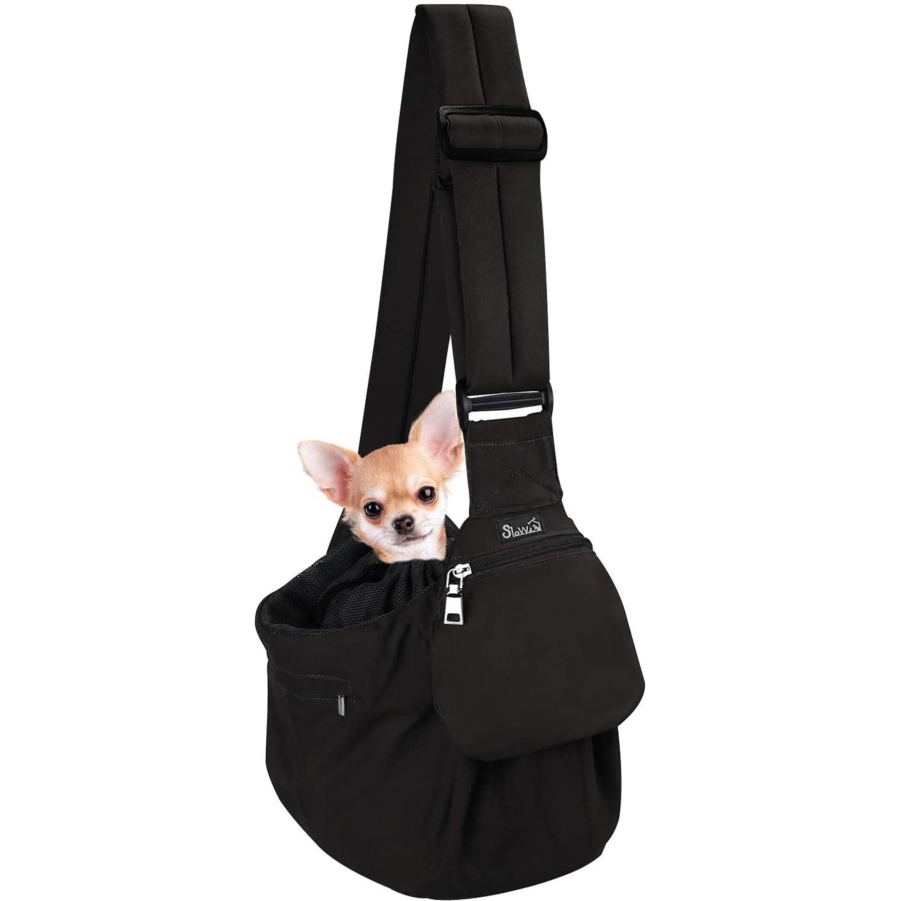SlowTon Adjustable Hard Bottom Support Cat & Dog Sling, Black