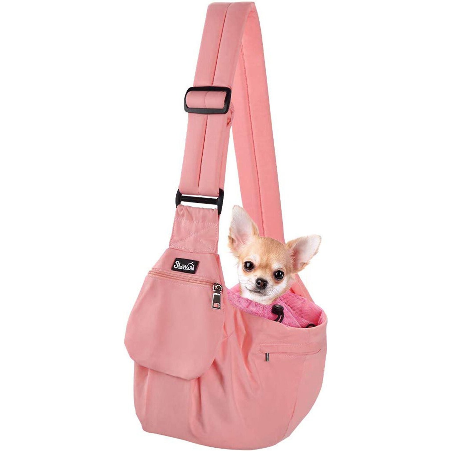 SlowTon Adjustable Hard Bottom Support Cat & Dog Sling, Pink