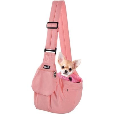 SlowTon SlowTon Adjustable Hard Bottom Support Cat & Dog Sling, Pink
