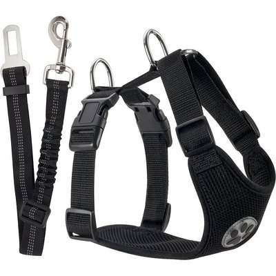SlowTon SlowTon Car Safety Dog Harness with Seat Belt, Black, Large: 27.5 to 37-in chest
