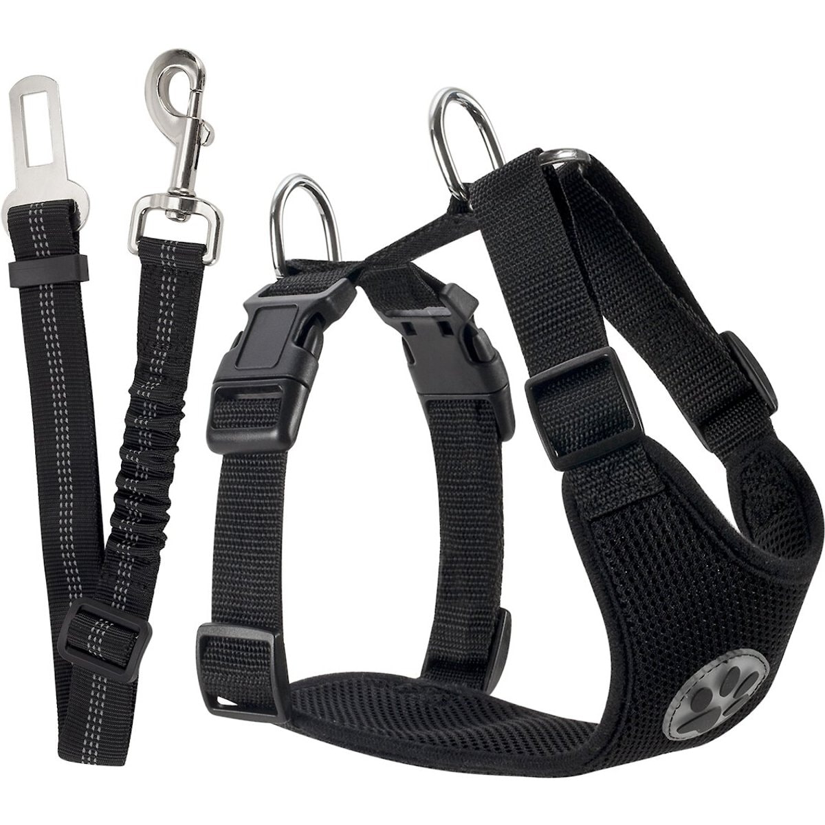 SlowTon Car Safety Dog Harness with Seat Belt, Black, Medium: 21.5 to 27-in chest