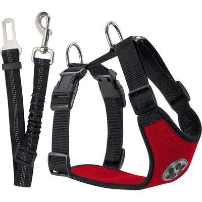 SlowTon SlowTon Car Safety Dog Harness with Seat Belt, Red, Medium: 21.5 to 27-in chest