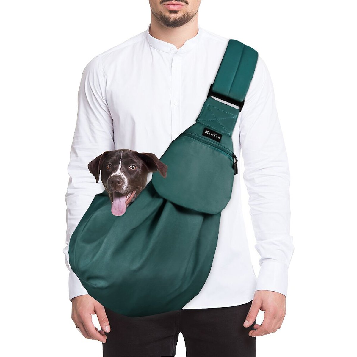 SlowTon Hands-Free Padded & Adjustable Sling Dog & Cat Carrier, Green