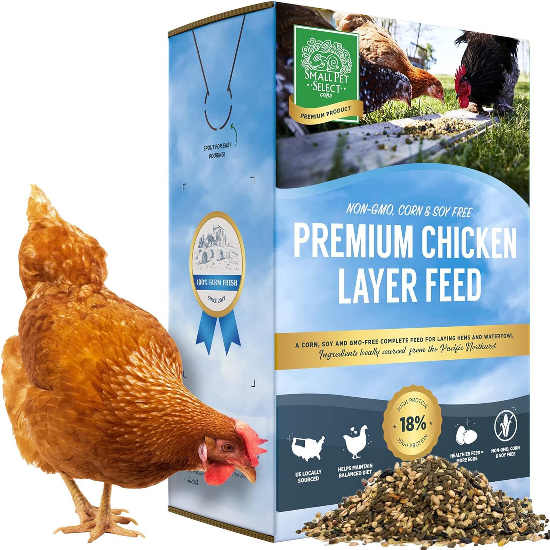 Small Pet Select Corn, Soy & GMO Free 18% Protein Chicken Layer Feed, 40-lb box