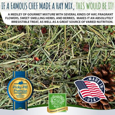 Show full view: Small Pet Select Gourmet Hay Exclusive Treat Hay, Flowers & Herb Blend Rabbit & Guinea Pig Food, 2-lb box slide 3 of 7