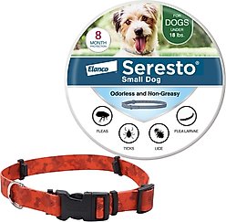 Small Seresto Flea & Tick Collar for Dogs + SecureAway Flea Collar Protector, Red Bones, Small slide 1 of 9