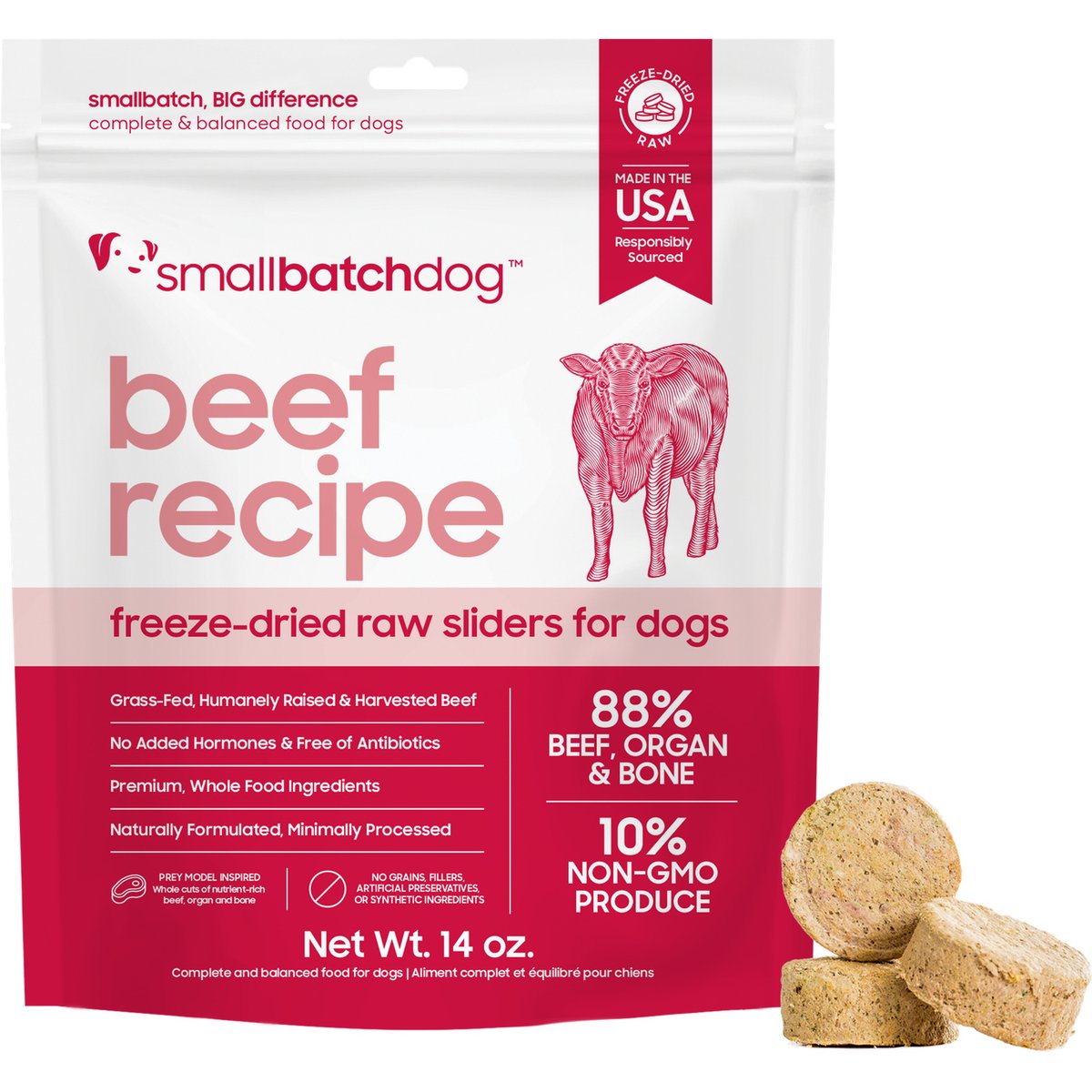 Smallbatch Pets Beef Freeze-Dried Raw Sliders Grain-Free Dry Dog Food, 14-oz bag