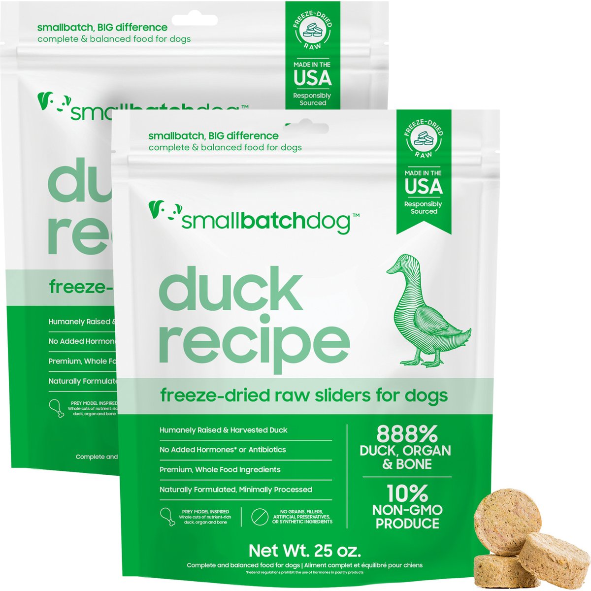 Smallbatch Pets Duck Freeze-Dried Raw Sliders Grain-Free Dry Dog Food, 50-oz bundle