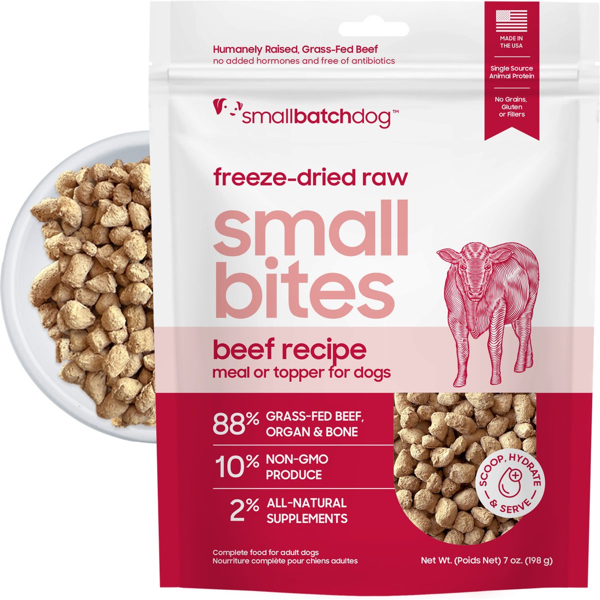 Smallbatch Pets Freeze-Dried Beef Small Bites Dog Food, 7-oz bag