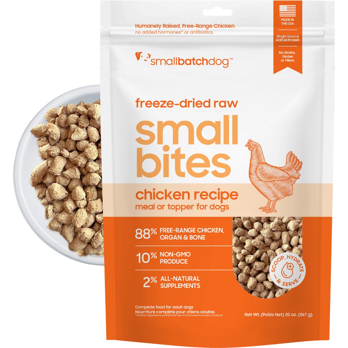 Smallbatch Pets Freeze-Dried Chicken Small Bites Dog Food, 20-oz bag